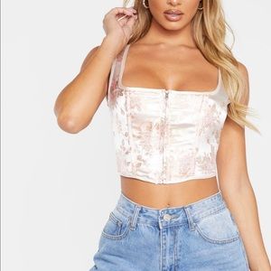 PrettyLittleThing - Pink Satin Front Zip Corset